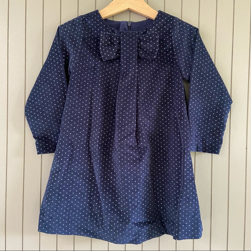 Dark Blue velvet sparkle bow dress
